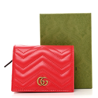 Gucci Calfskin Matelasse GG Marmont Card Case Wallet Hibiscus Red 3 of 8