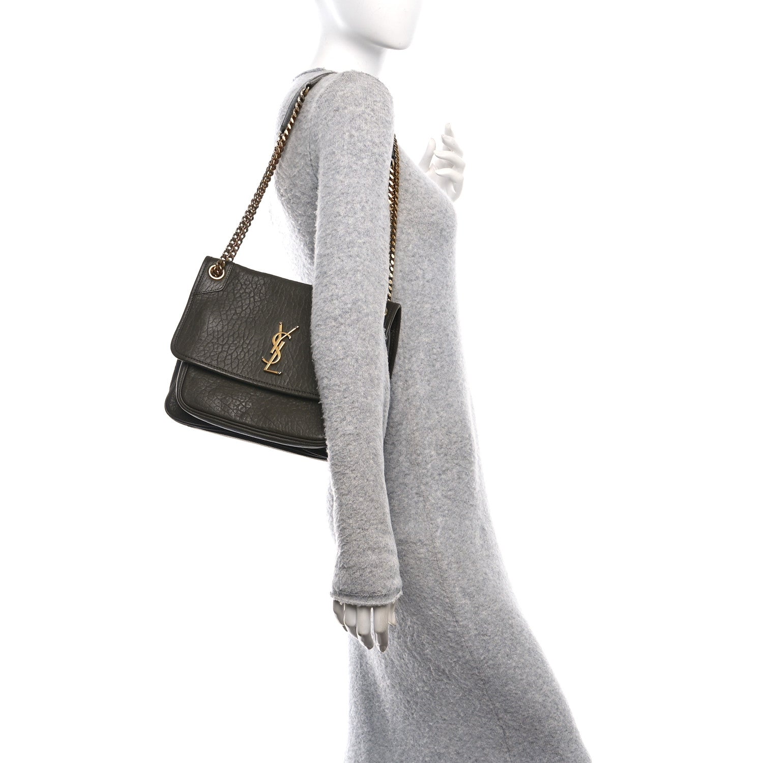 Saint Laurent Grained Lambskin Monogram Medium Niki Chain Satchel Light Musk 2 of 7