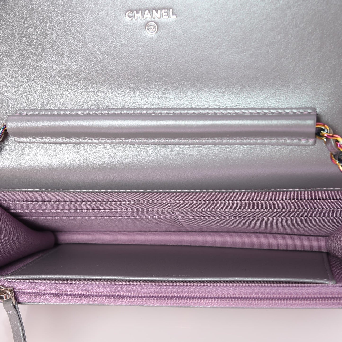 Iridescent Lambskin Quilted Reissue Wallet On Chain WOC Light Purple
