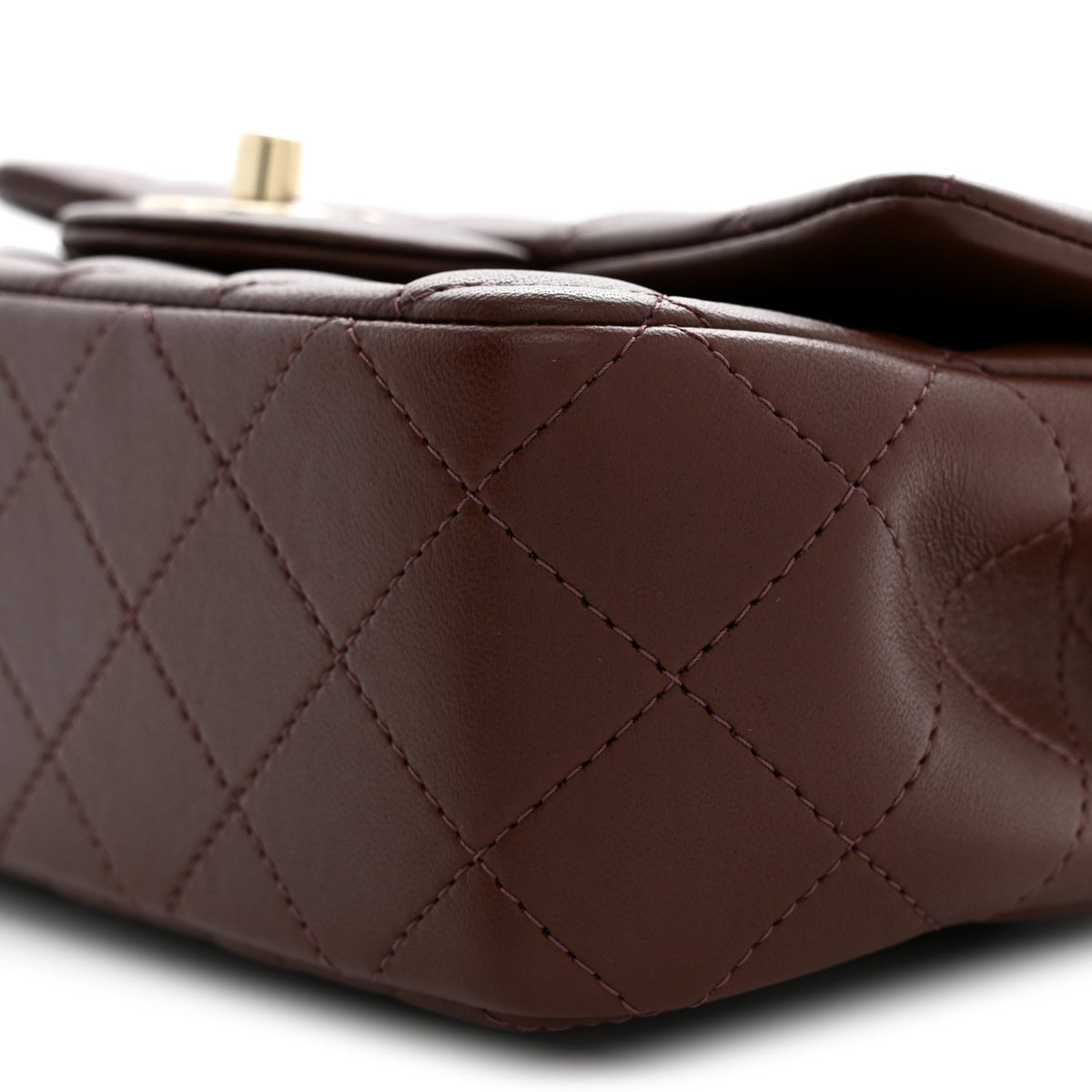 Lambskin Quilted Mini Top Handle Rectangular Flap Dark Brown
