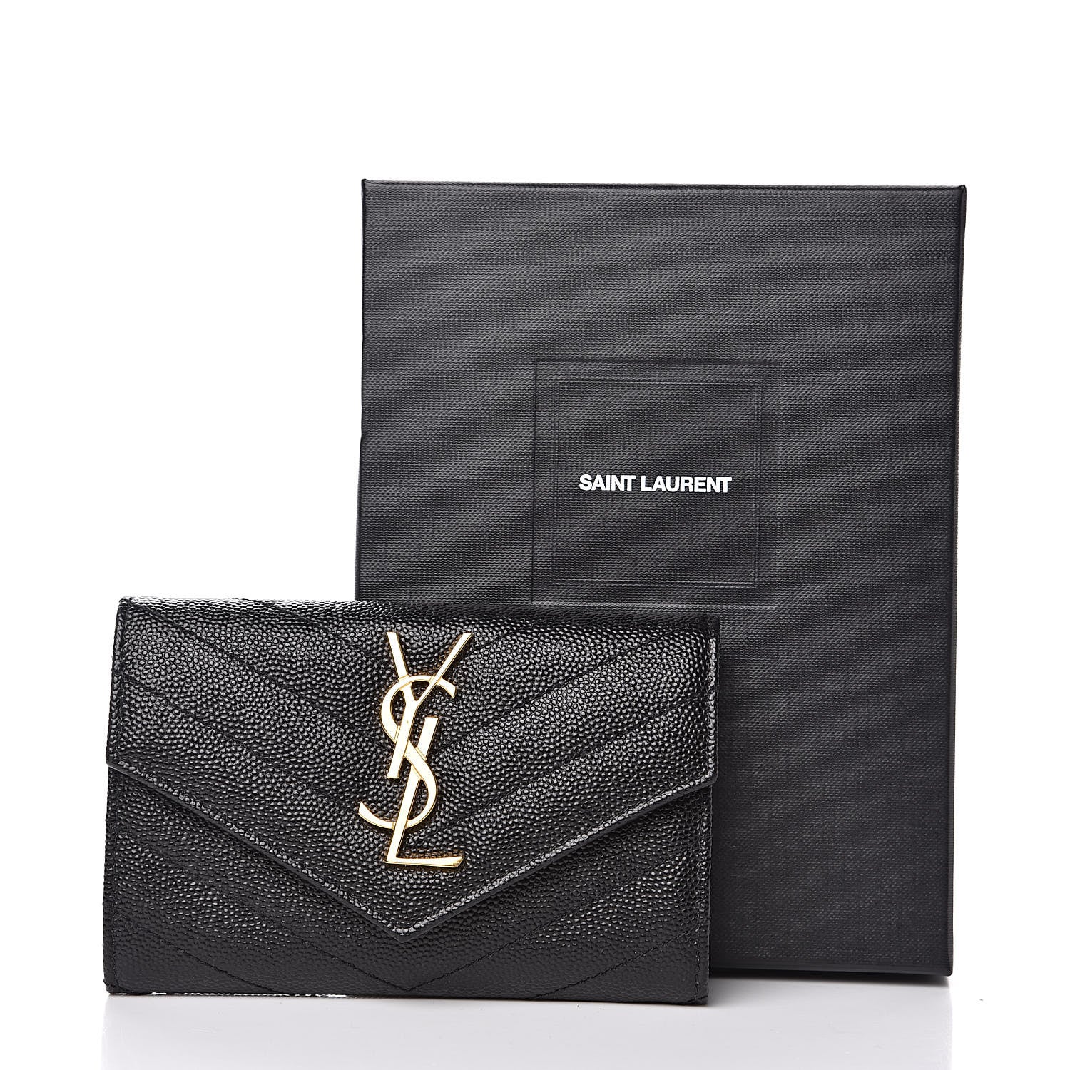 Saint Laurent Grain De Poudre Matelasse Chevron Small Monogram Envelope Wallet Black 7 of 7