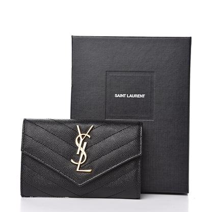 Saint Laurent Grain De Poudre Matelasse Chevron Small Monogram Envelope Wallet Black 7 of 7