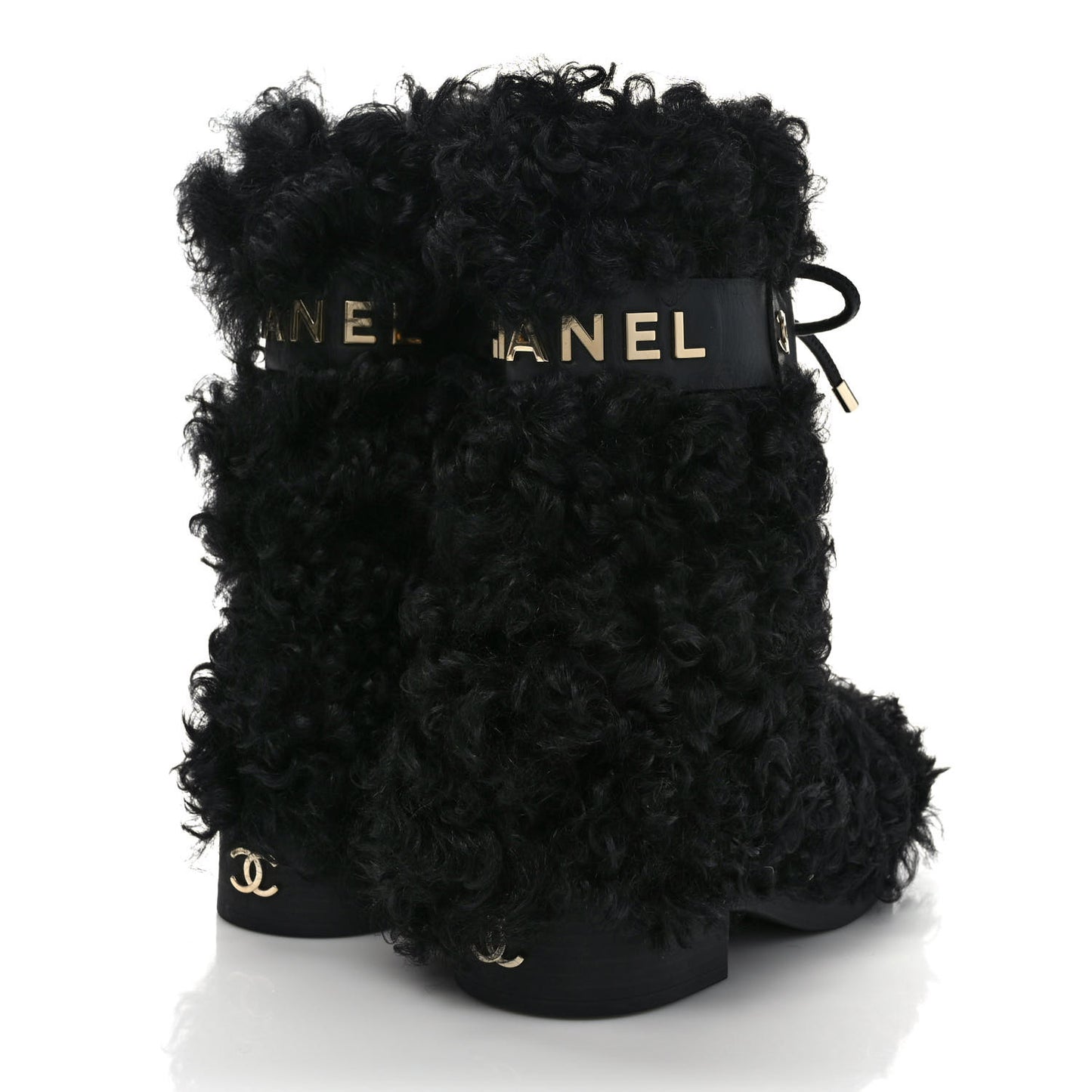Shearling Sheepskin High Boots 36 Black