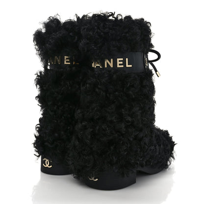 Chanel Shearling Sheepskin High Boots 36 Black 4 of 7