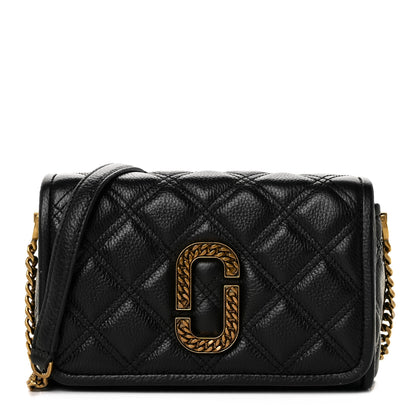 Marc Jacobs Grained Calfskin Quilted Double Stitched The Status Flap Crossbody Bag Black 1 of 8