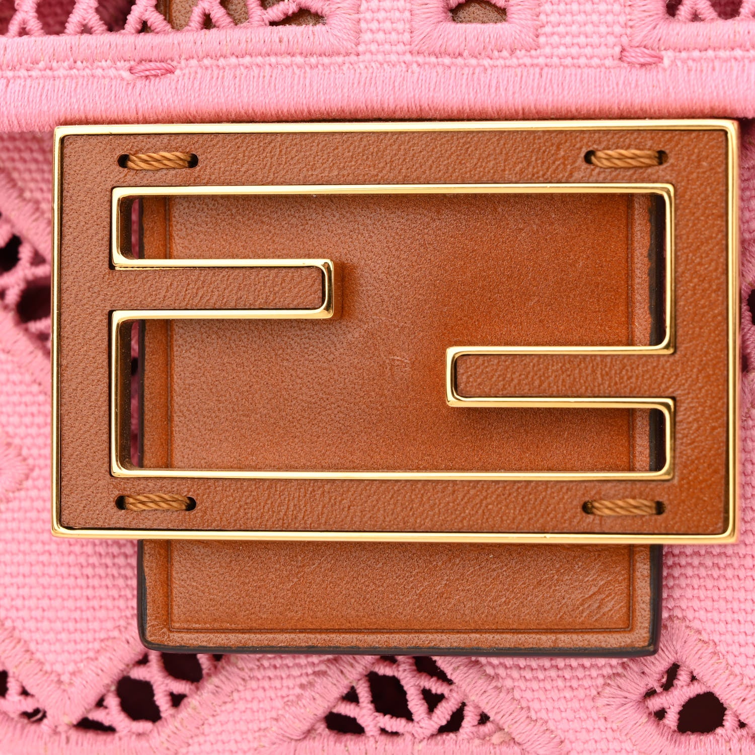 Fendi Canvas Cuoio Agata FF Ajour Embroidered Baguette Ciclamino Cuoio 10 of 12
