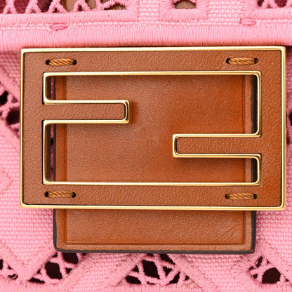 Fendi Canvas Cuoio Agata FF Ajour Embroidered Baguette Ciclamino Cuoio 10 of 12