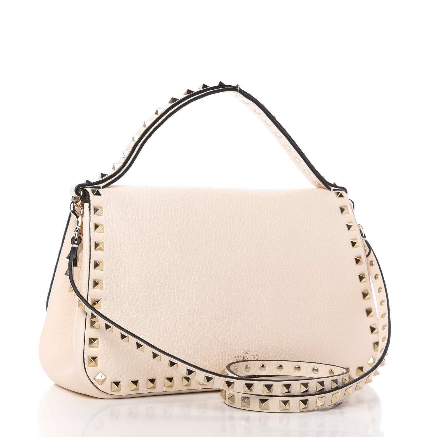 Valentino Garavani Grained Calfskin Large Rockstud Top Handle Flap Shoulder Bag Light Ivory 3 of 11