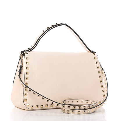 Valentino Garavani Grained Calfskin Large Rockstud Top Handle Flap Shoulder Bag Light Ivory 3 of 11