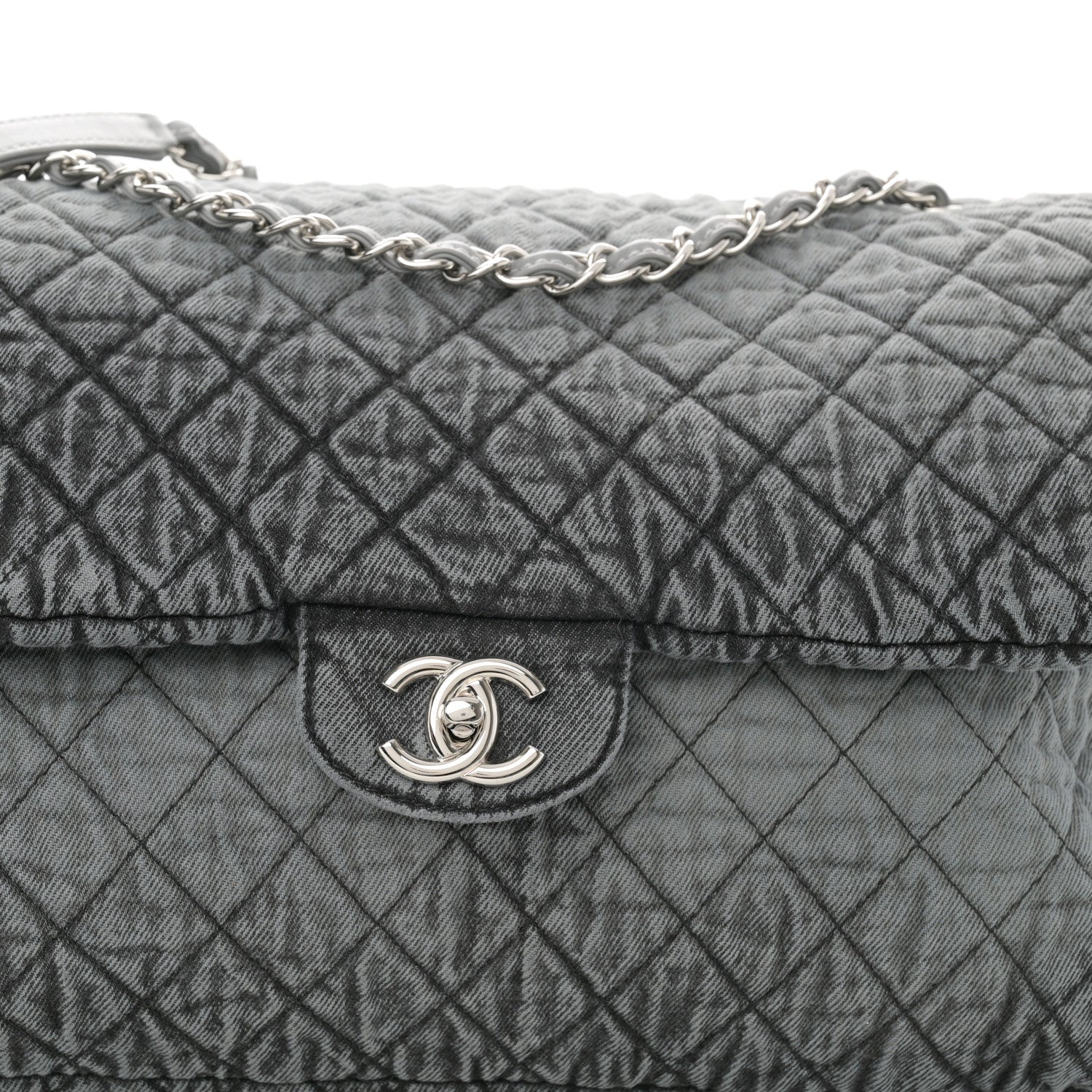 Chanel Denim Quilted Denimpression XXL Flap Grey Black 9 of 11
