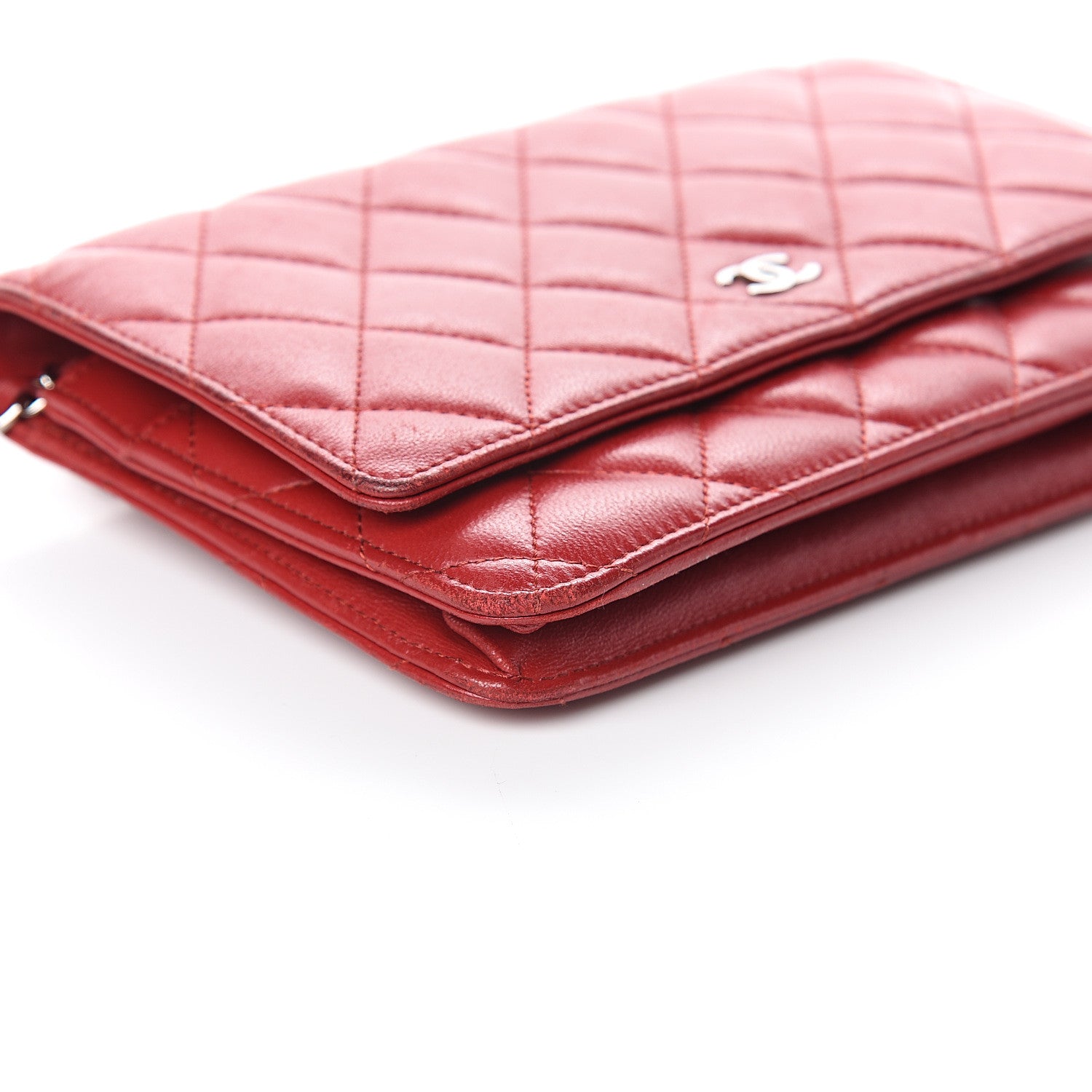 Chanel Lambskin Quilted Wallet On Chain WOC Red 8 of 9