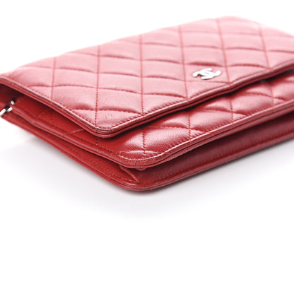 Chanel Lambskin Quilted Wallet On Chain WOC Red 8 of 9