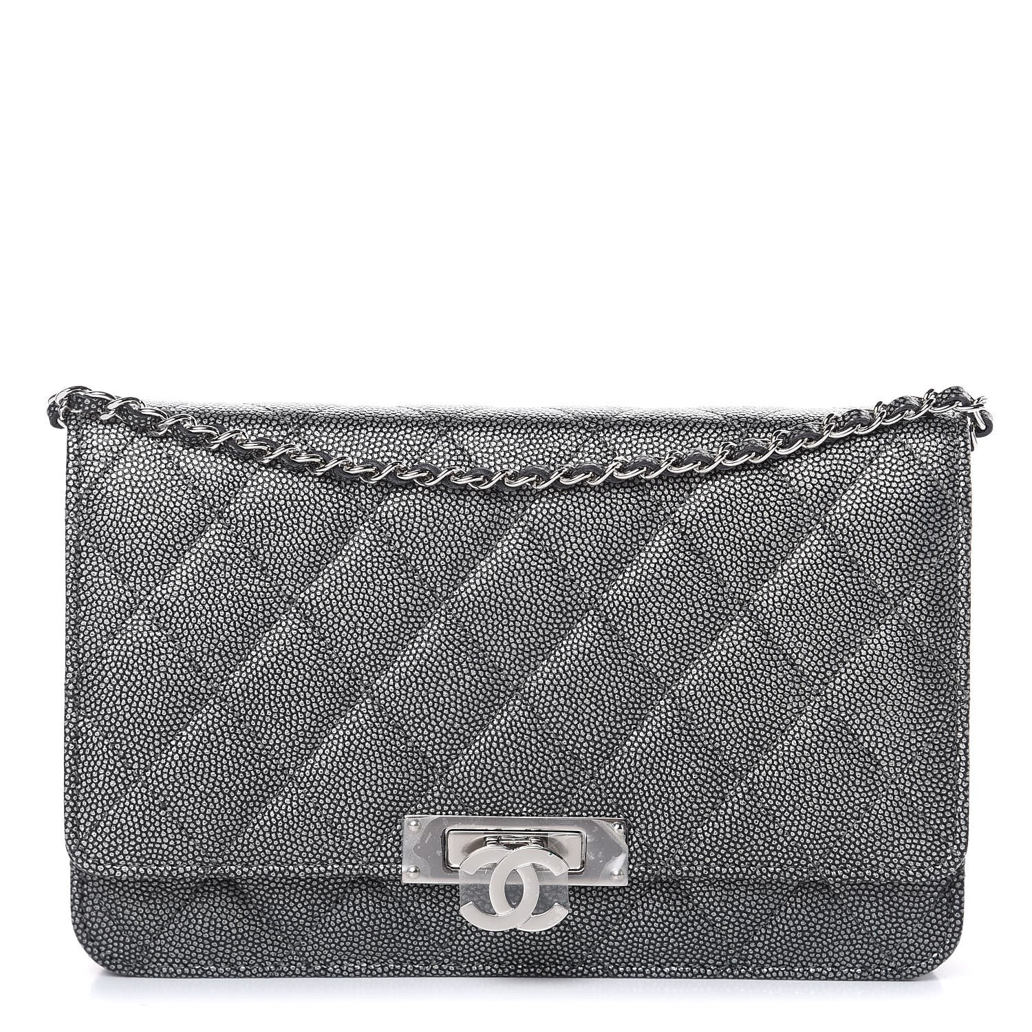 Chanel Metallic Caviar Quilted Golden Class Wallet On Chain WOC Dark Grey 1 of 11