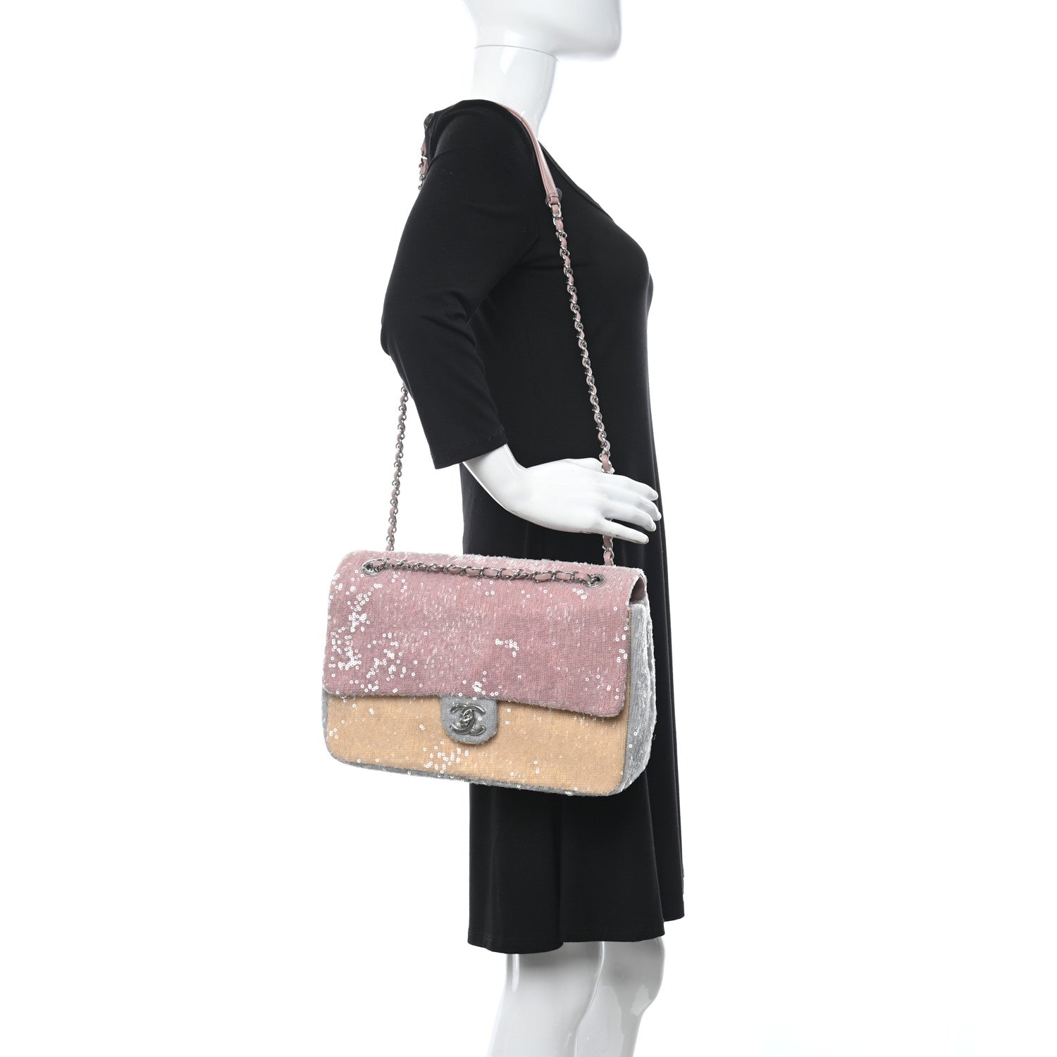 Chanel Sequin Large Waterfall Flap Light Pink Blue Yellow 2 of 10