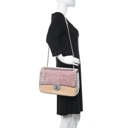 Chanel Sequin Large Waterfall Flap Light Pink Blue Yellow 2 of 10
