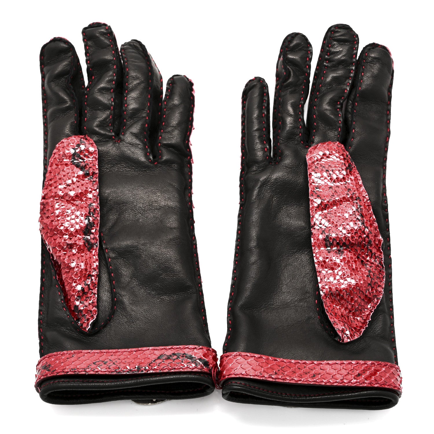 Gucci Snakeskin Lambskin Dionysus Gloves 6.5 Red 2 of 5