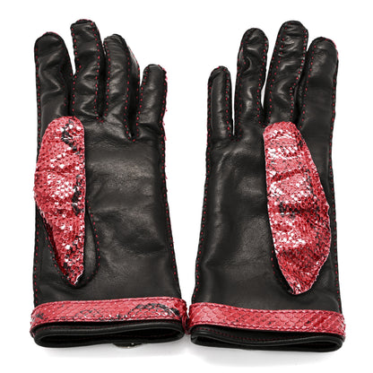 Gucci Snakeskin Lambskin Dionysus Gloves 6.5 Red 2 of 5