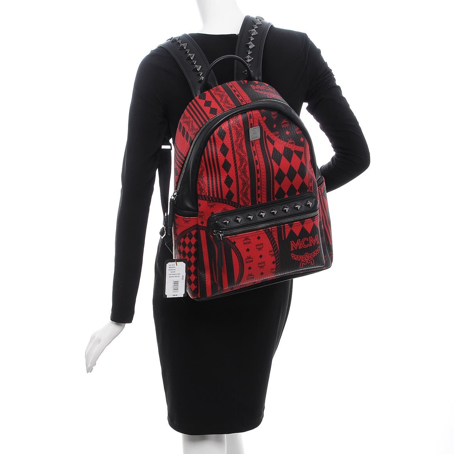 MCM Visetos Studded Baroque Print Stark Backpack Black Ruby Red 2 of 12