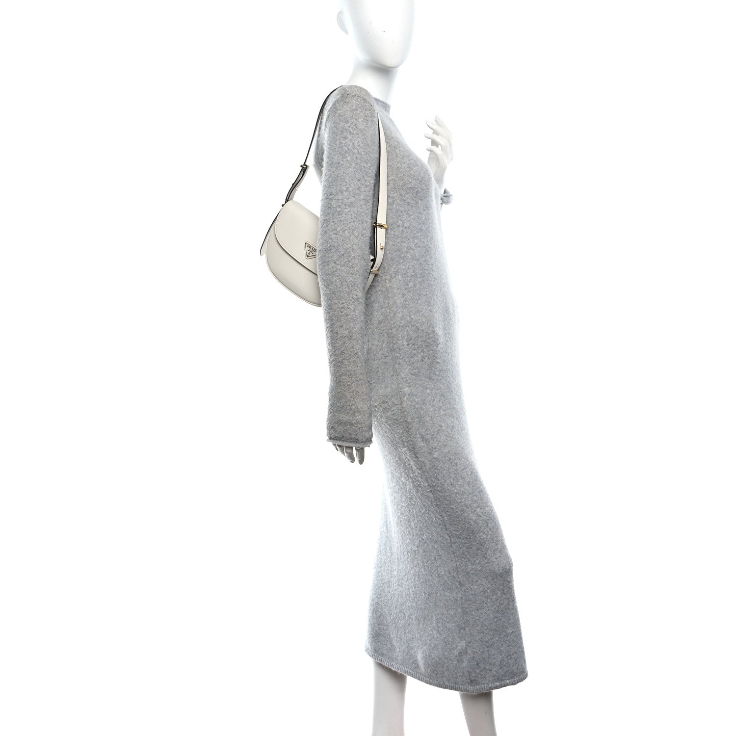 Prada Soft Calfskin Triangle Arque Flap Shoulder Bag White 2 of 9