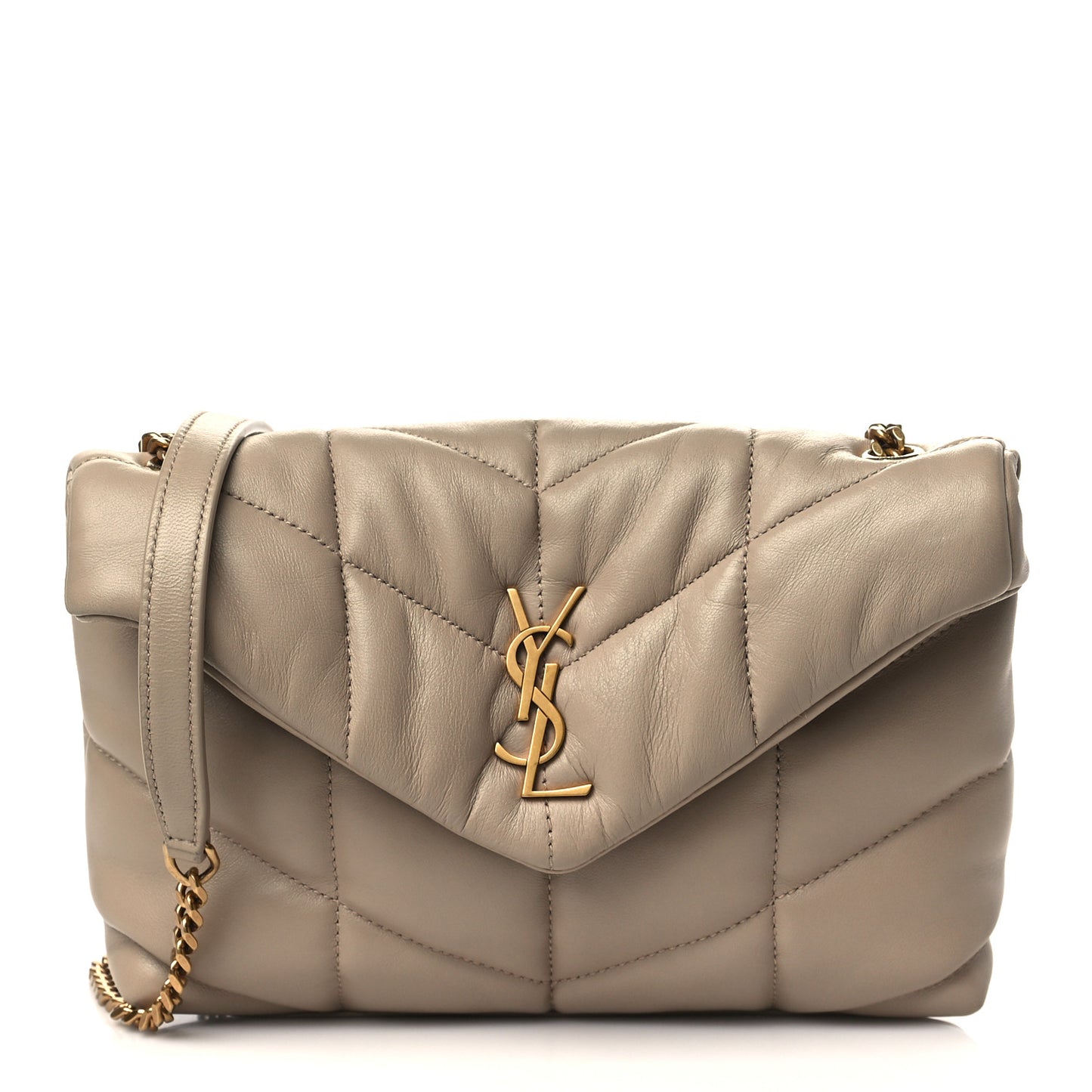 Lambskin Quilted Toy Loulou Puffer Monogram Chain Satchel Dark Beige