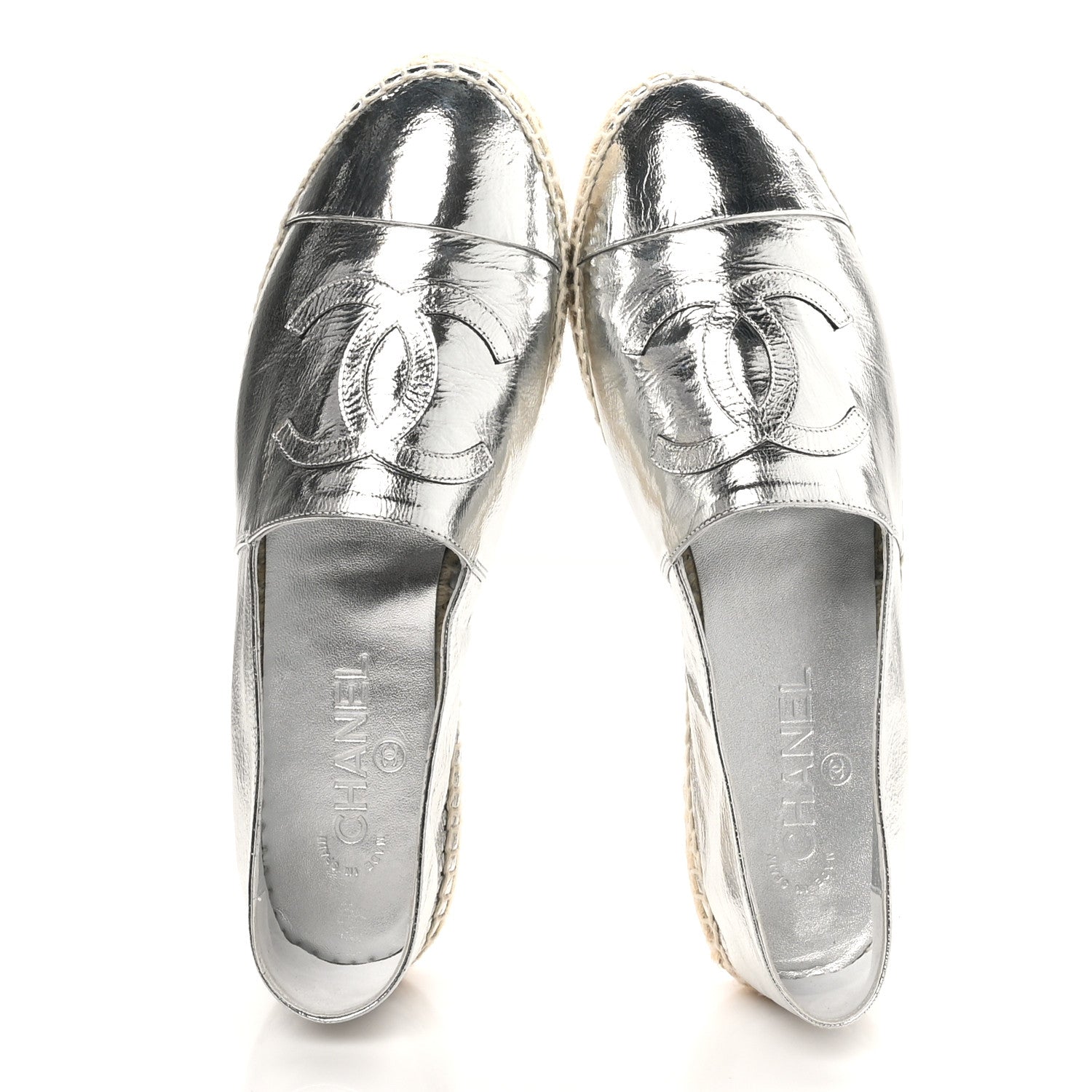 Chanel Laminated Goatskin CC Espadrilles 41 Silver 2 of 10