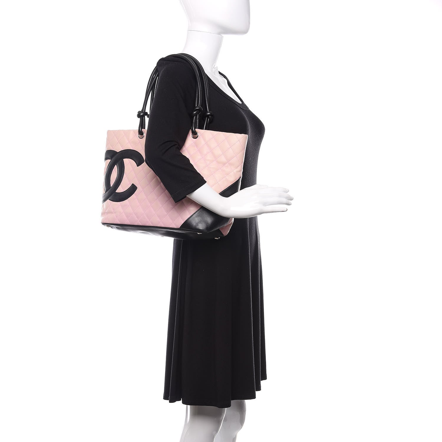 Chanel Calfskin Quilted Large Cambon Tote Pink Black 3 of 12
