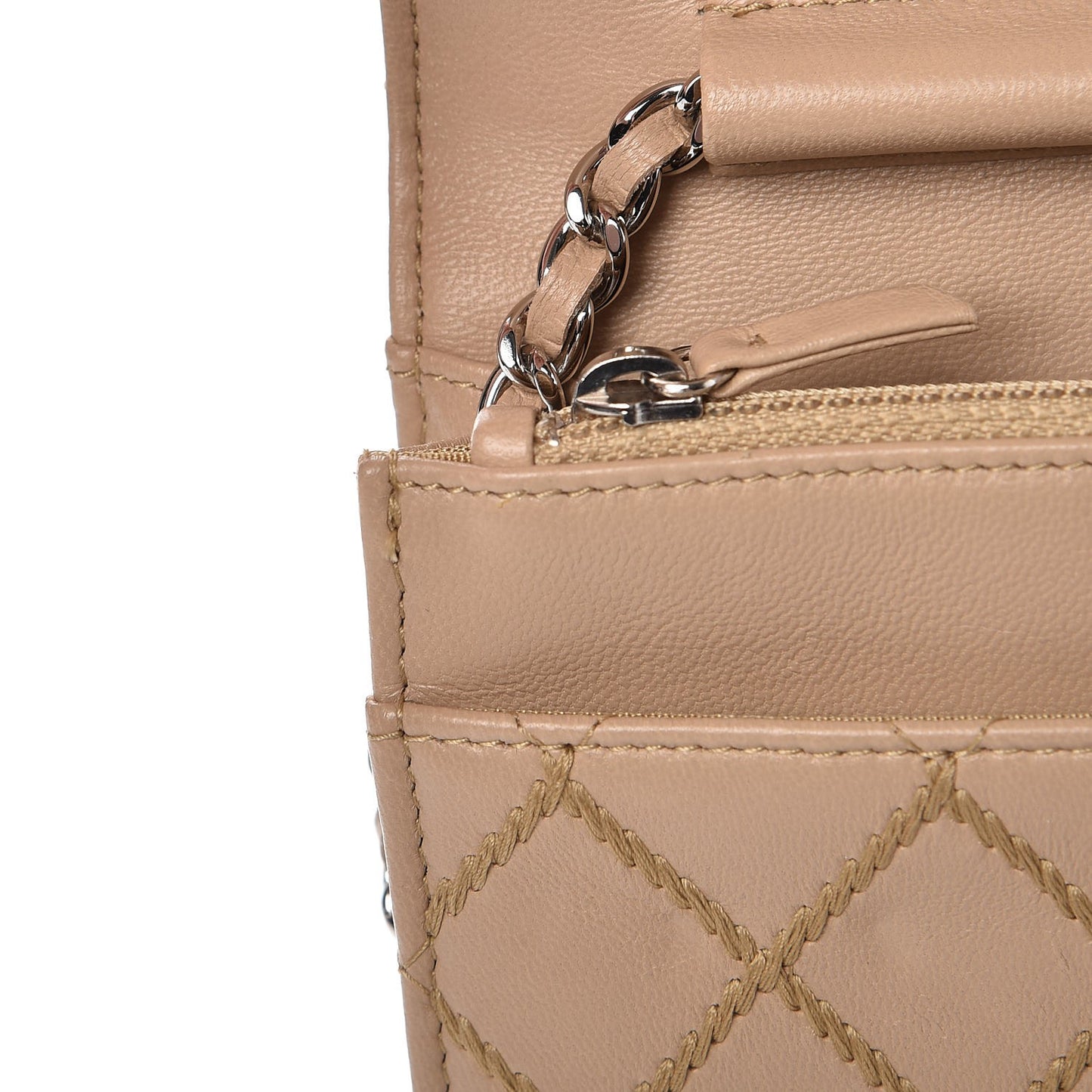 Calfskin Diamond Stitch Wallet On Chain WOC Beige