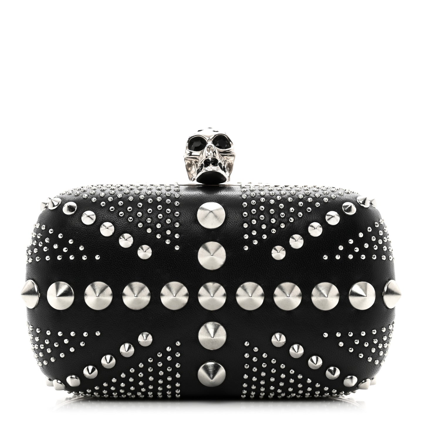 Calfskin Studded Britannia Skull Box Clutch Black