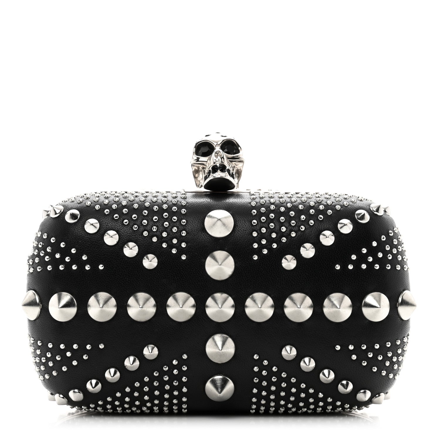 Alexander McQueen Calfskin Studded Britannia Skull Box Clutch Black 1 of 7