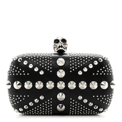 Alexander McQueen Calfskin Studded Britannia Skull Box Clutch Black 1 of 7