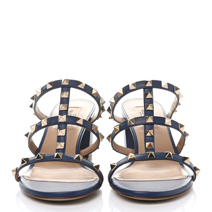 Valentino Garavani Calfskin Nappa Rockstud 60mm Caged Slide Sandals 39 Light Ocean 2 of 9