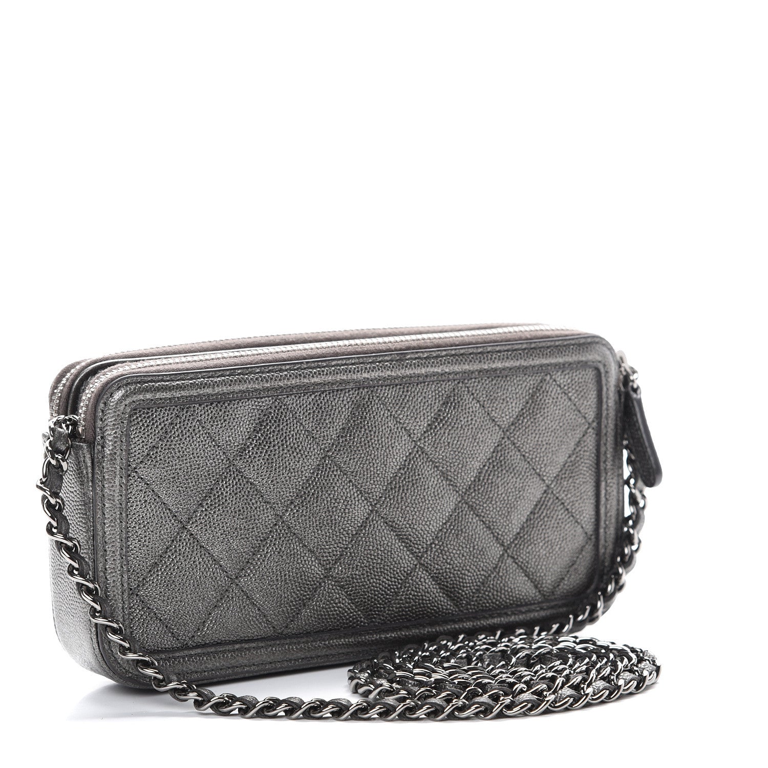 Chanel Metallic Caviar Quilted CC Filigree Clutch With Chain Dark Silver 2 of 13