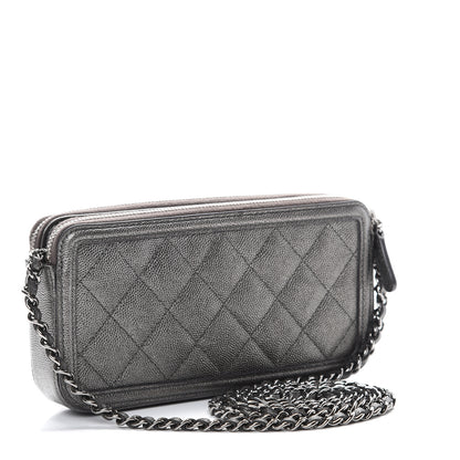 Chanel Metallic Caviar Quilted CC Filigree Clutch With Chain Dark Silver 2 of 13
