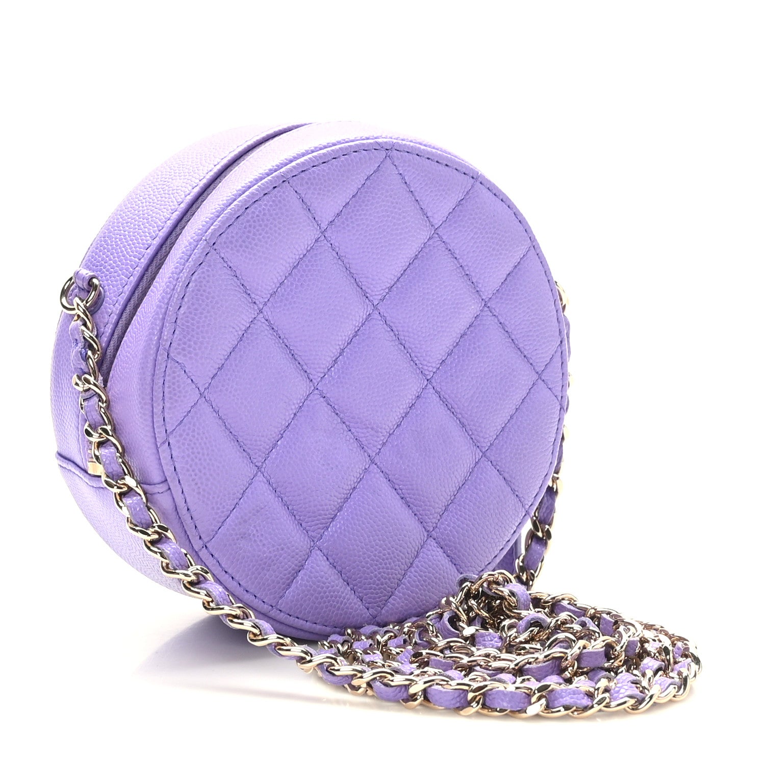 Chanel Caviar Quilted Round Clutch With Chain Purple 3 of 10
