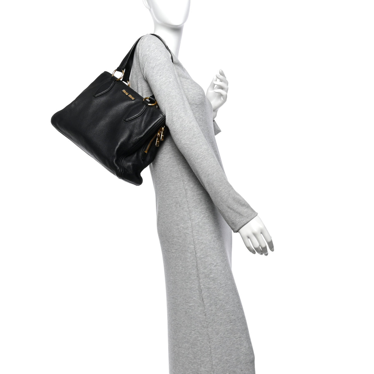 Miu Miu Vitello Daino Caribu Tote Black 2 of 14