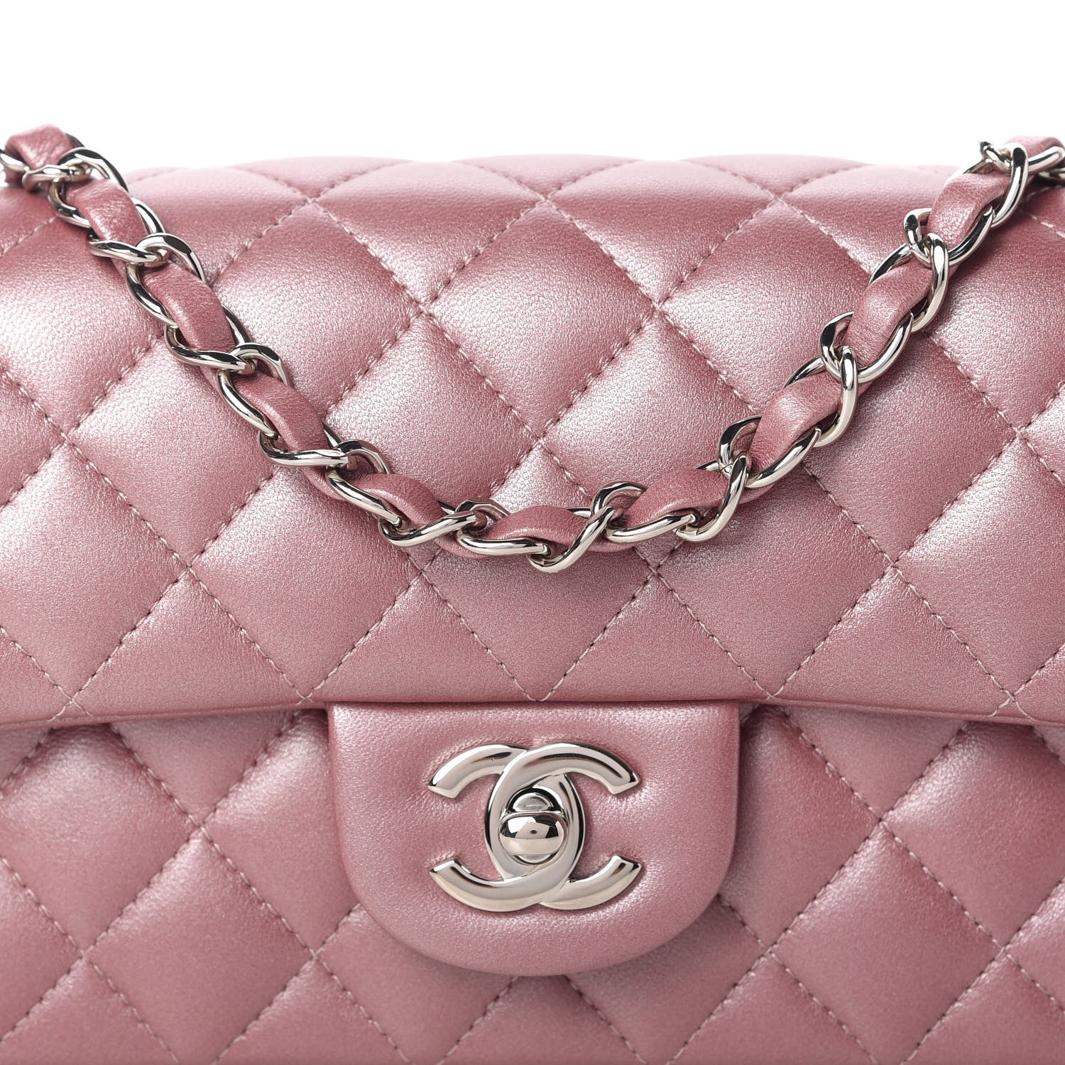 Chanel Metallic Lambskin Quilted Mini Rectangular Flap Pink 10 of 10