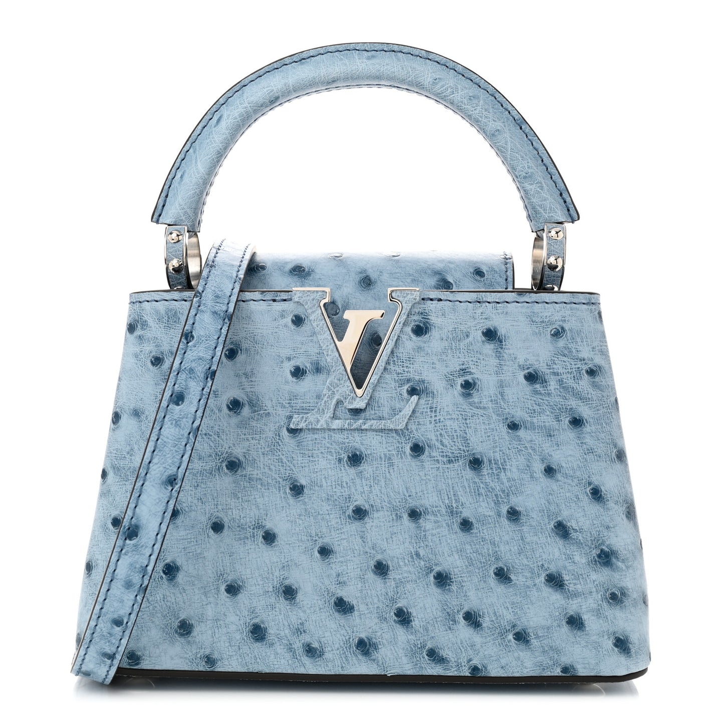 Ostrich Capucines Mini Blue Denim