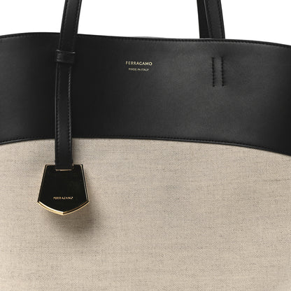 Salvatore Ferragamo Canvas Calfskin Medium Charming Tote Natural Black 8 of 10