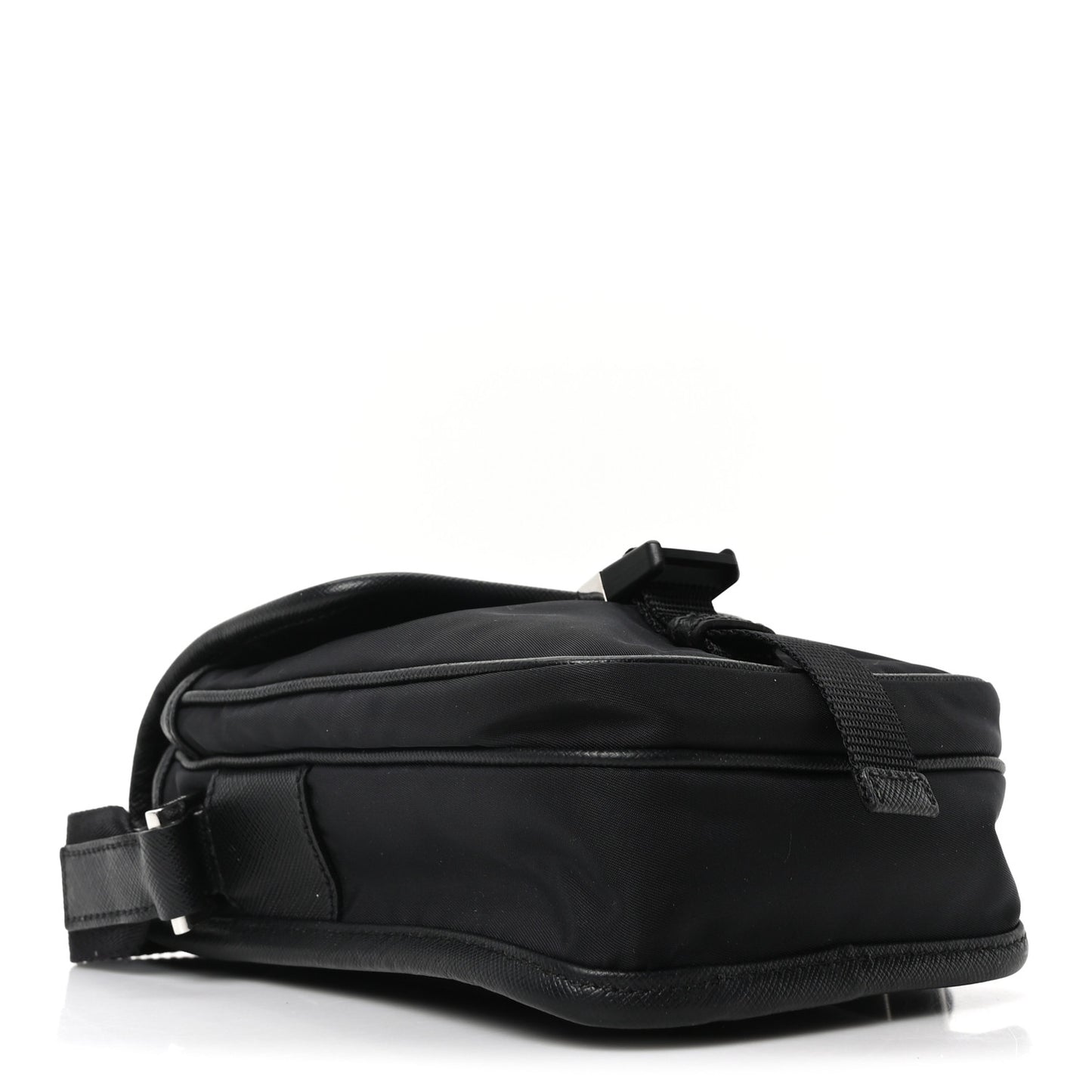 Re-Nylon Saffiano Mini Pocket Single Snap Buckle Messenger Bag Black