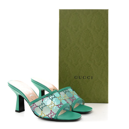 Gucci Tela Retino Nappa Crystal GG Monogram Square G 95mm Slide Sandals 37 Turquoise 8 of 8