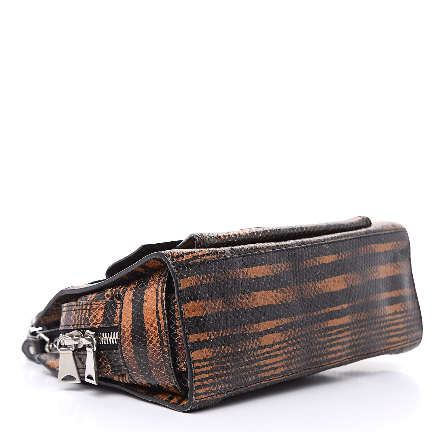 Proenza Schouler Striped Snake Calfskin Embossed Small PS13 Satchel Orange Black 4 of 10