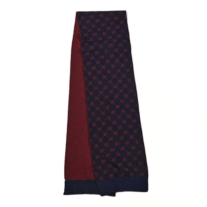 Gucci Alpaca Wool Knit GG Monogram Hog Scarf Navy Red 2 of 5