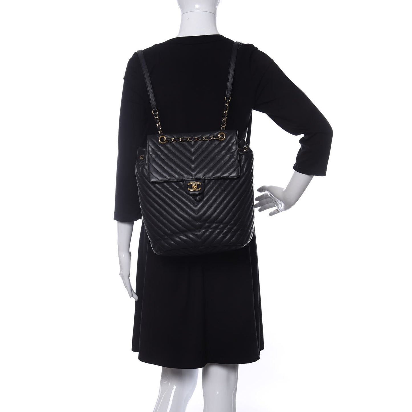Calfskin Chevron Quilted Large Urban Spirit Backpack Black