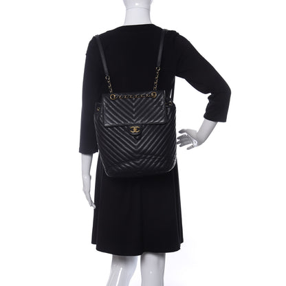 Chanel Calfskin Chevron Quilted Large Urban Spirit Backpack Black 2 of 14