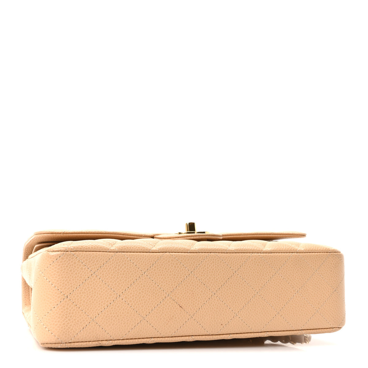 Caviar Quilted Medium Double Flap Beige
