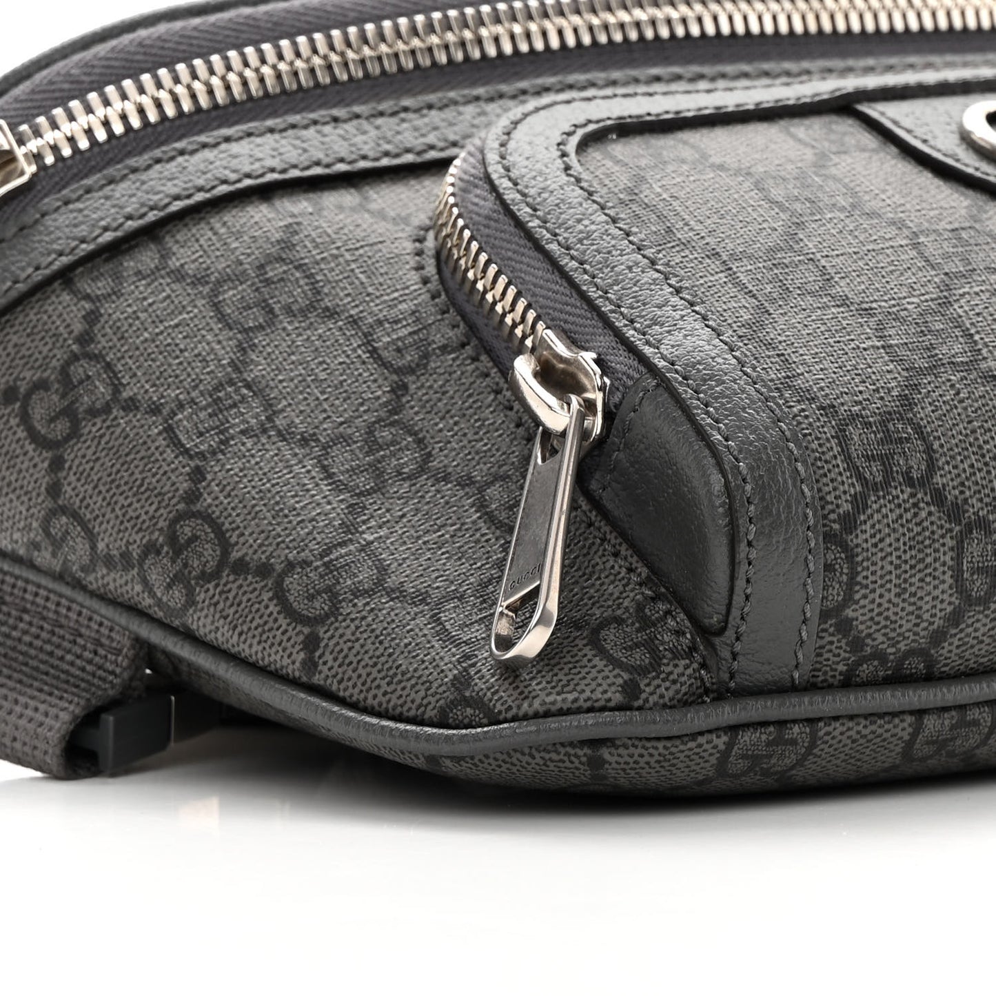 GG Supreme Monogram Textured Dollar Calfskin Ophidia Belt Bag Grey Black Graphite Grey