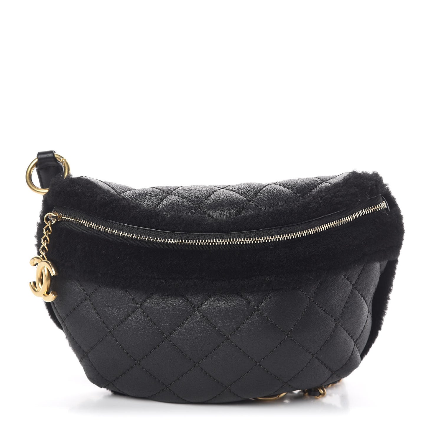 Calfskin Fur Quilted Waist Bag Fanny Pack Black