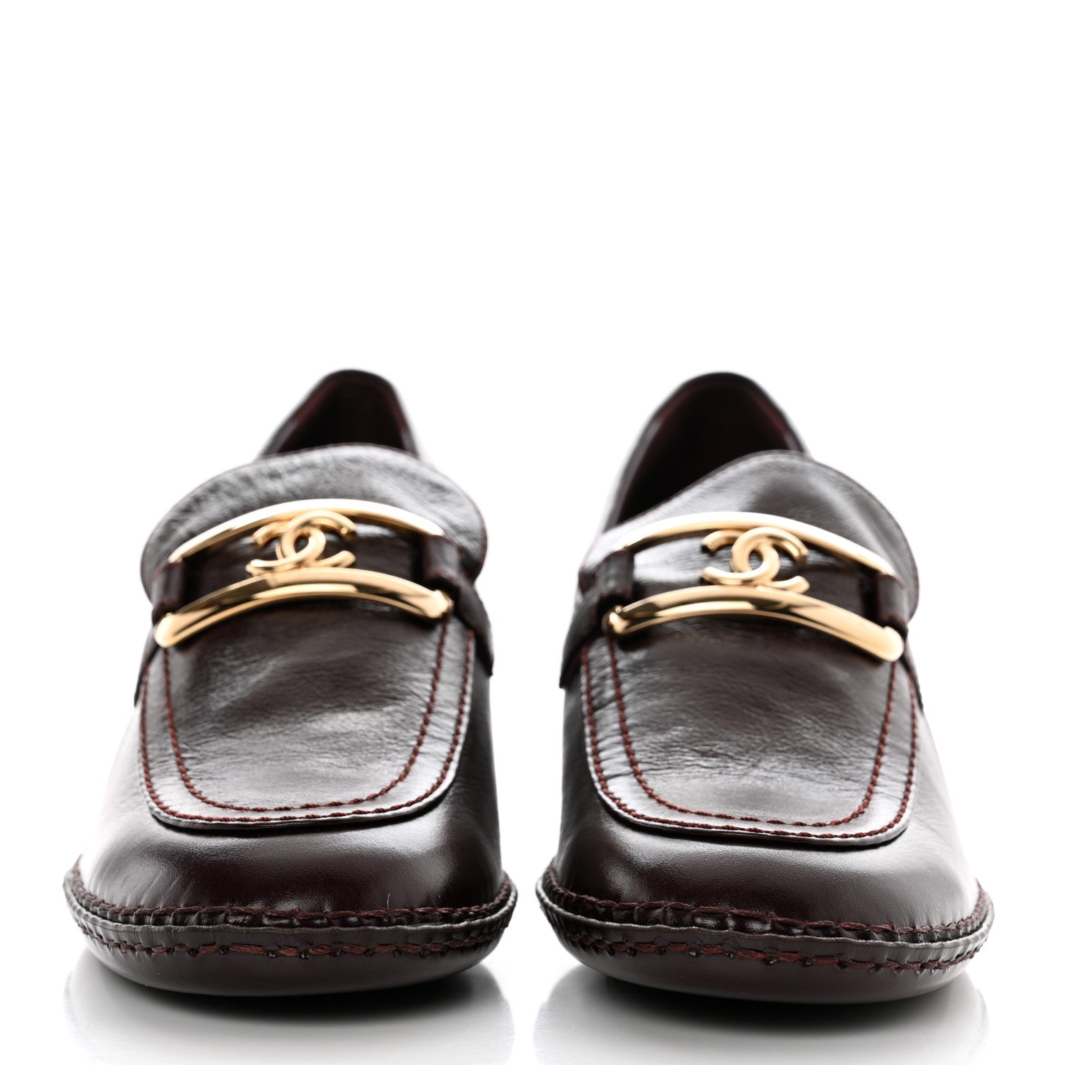 Chanel Shiny Calfskin Metal CC Loafers 39.5 Burgundy 2 of 8