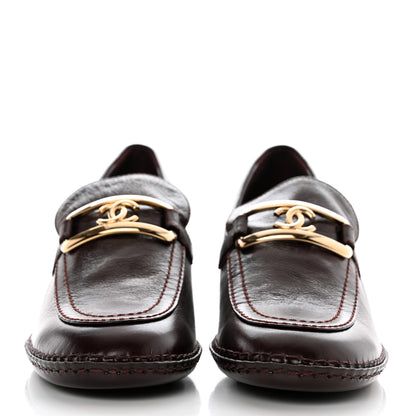 Chanel Shiny Calfskin Metal CC Loafers 39.5 Burgundy 2 of 8