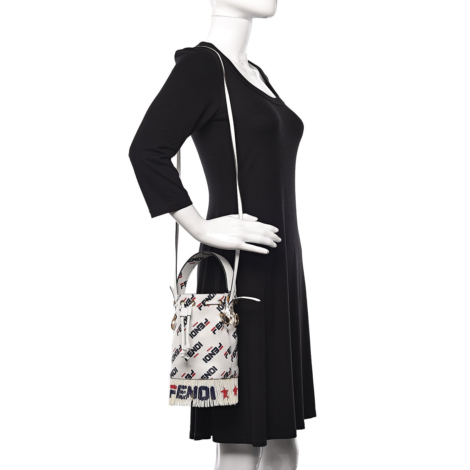 Fendi X FILA Calfskin F is Fendi Mania Fringe Mini Mon Tresor Bucket Bag White 2 of 11